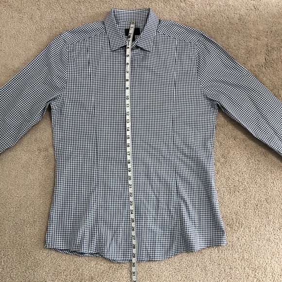Les Hommes Long Sleeve Gingham Button Front Shirt 50 - Picture 10 of 13